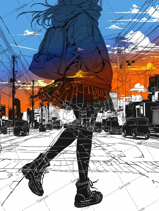 短いスカートに長いジャケットを着た女の子のイラスト-アイコン/二重露光 AI イラスト