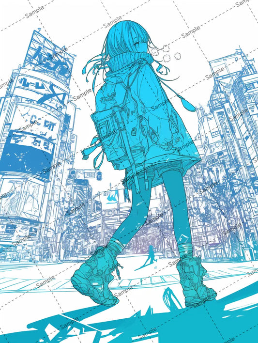 都会を探索する女の子のオシャレなイラスト AI イラスト