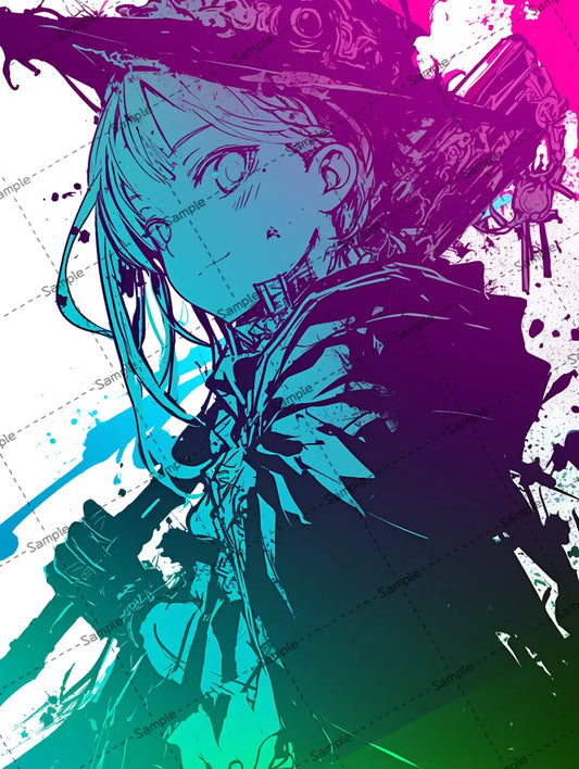 ネオンカラーに輝く魔女のイラスト-アイコン AI イラスト