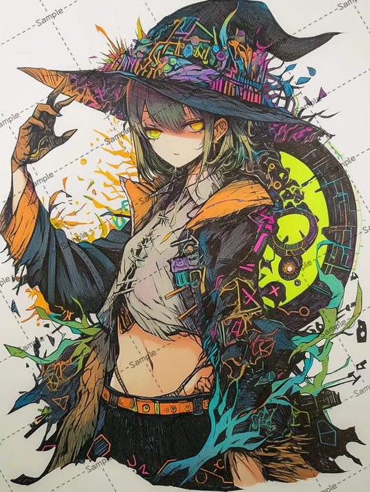 帽子に手を当てる魔女のイラスト-アイコン AI イラスト