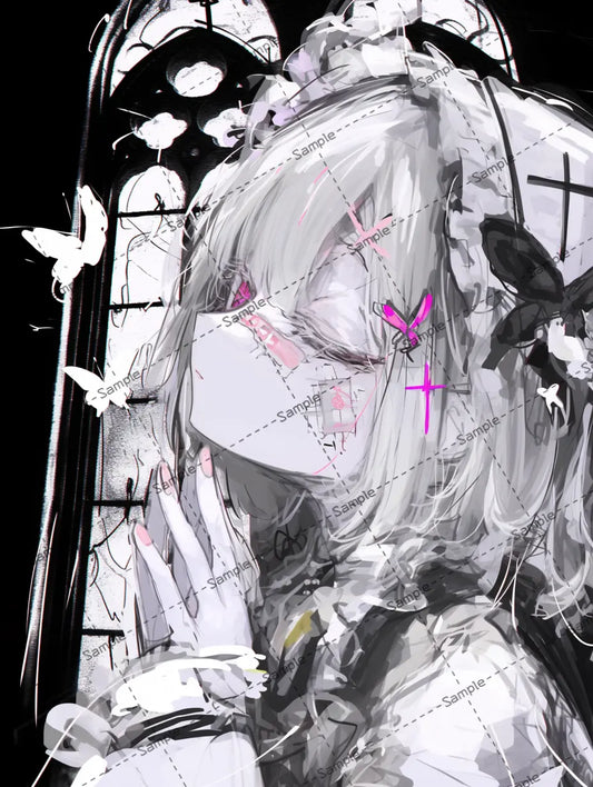 教会で祈る少女のイラスト-アイコン AI イラスト