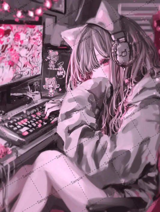 ゲームをしている可愛い女の子のイラスト-アイコン AI イラスト