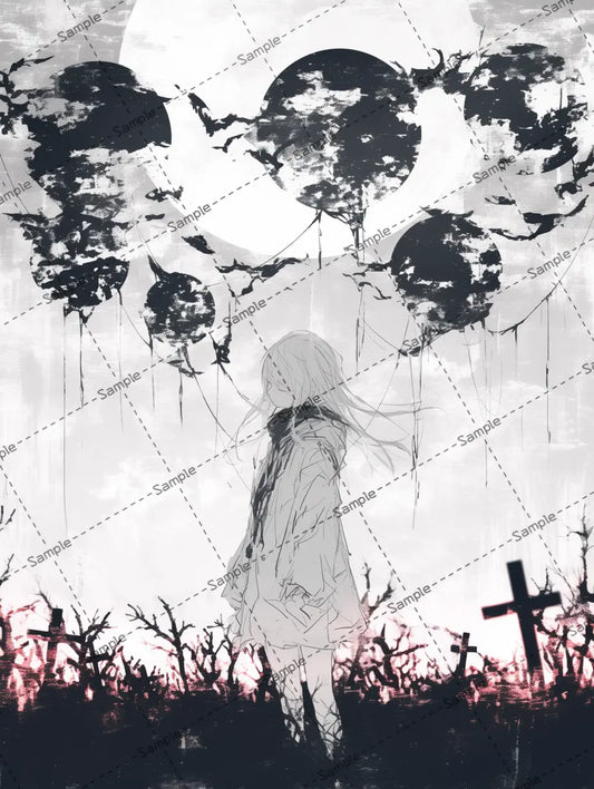 墓地にいる女の子のイラスト AI イラスト