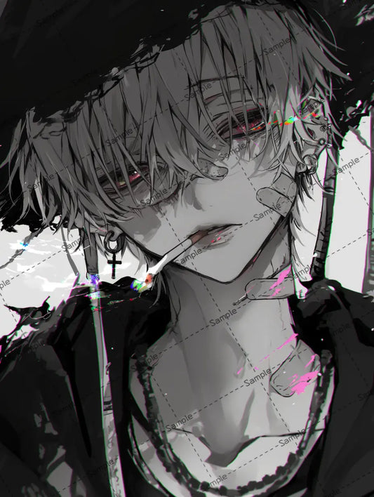 タバコを吸う病み系男子のイラスト-アイコン AI イラスト