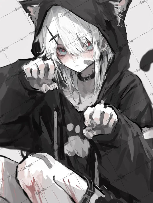 猫ポーズをする病み系女子のイラスト-アイコン AI イラスト