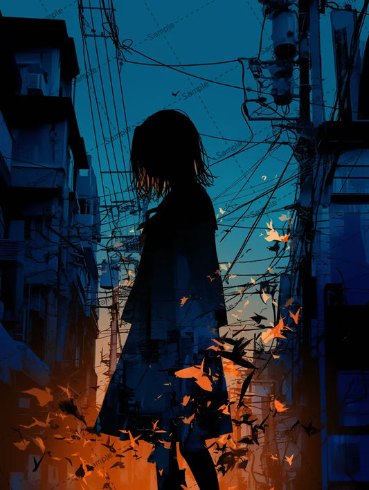 街の中の影にいる女の子のイラスト AI イラスト