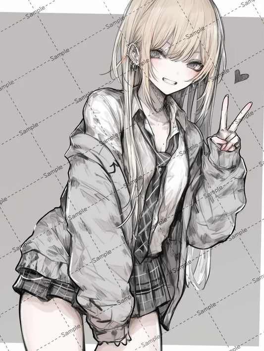 ピースサインする制服を着た女の子のイラスト-アイコン AI イラスト