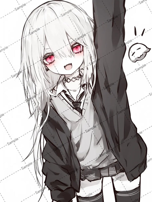 手をあげている制服を着た女の子のイラスト-アイコン AI イラスト