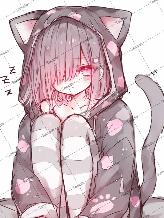 猫耳パーカーを着た病み系女子のイラスト AI イラスト