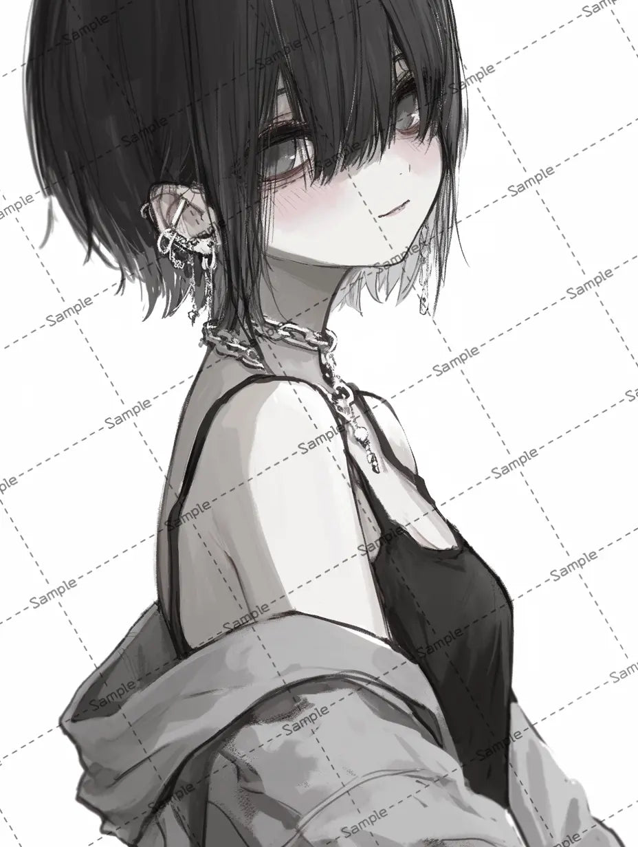 少女の絵画(ショートヘア) nyago 茶髪 手描きイラスト オリジナル 女の子 イラスト 絵