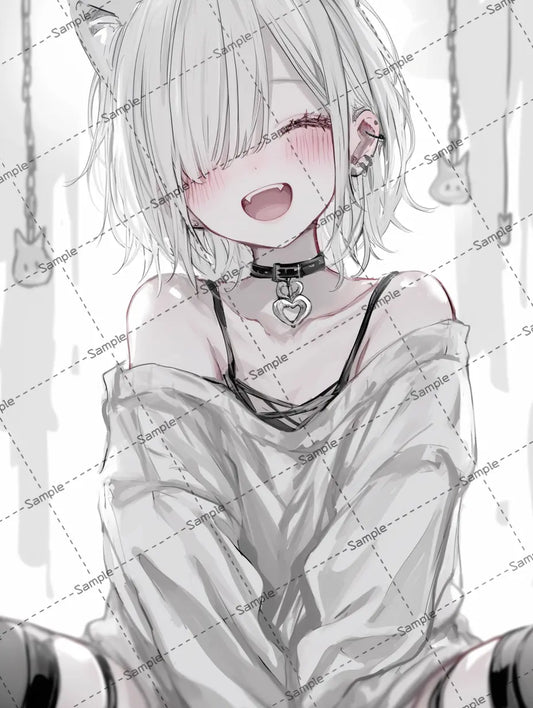 頬を赤らめている女の子のイラスト-アイコン/オフショルダー AI イラスト