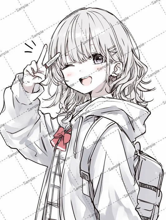 ウィンクしながらピースサインする女の子のイラスト-アイコン AI イラスト