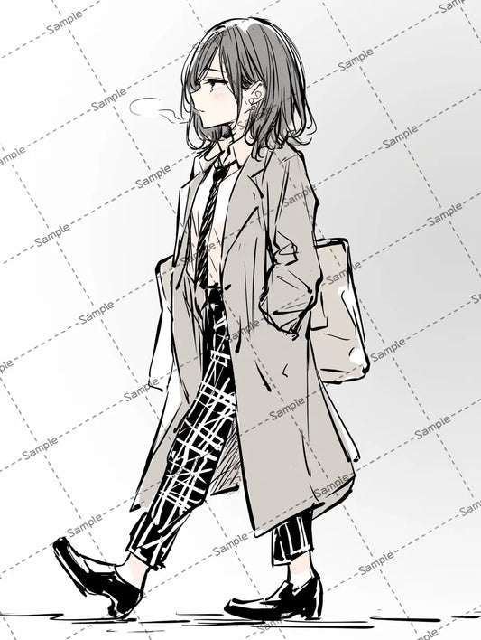 オーバーサイズのコートを着た女の子のイラスト-アイコン AI イラスト