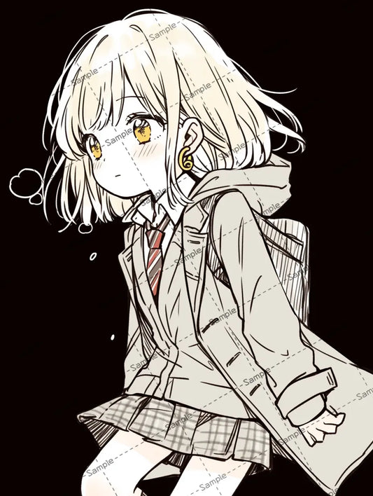 オーバーサイズのコートを着た小さな女子高校生のイラスト-アイコン AI イラスト