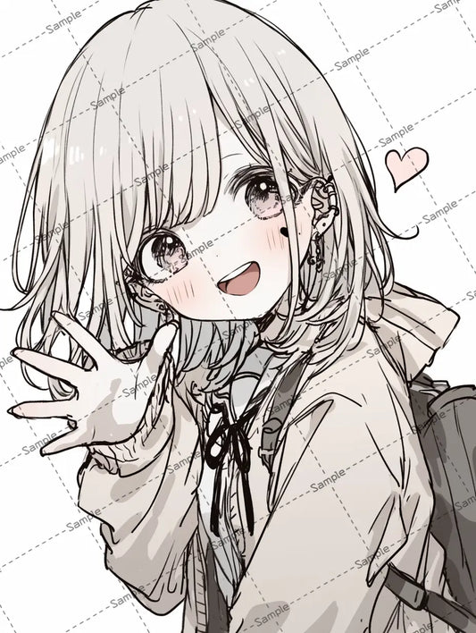 手を振る可愛い女の子のイラスト-アイコン AI イラスト
