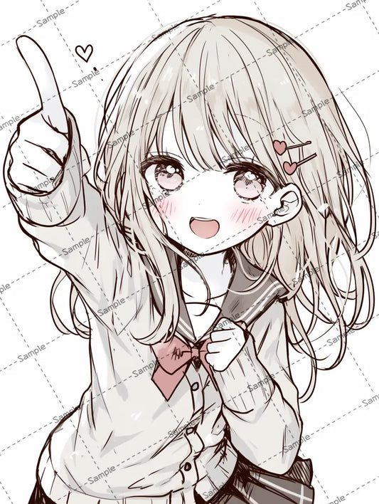 指をさしている女子高校生のイラスト-アイコン AI イラスト