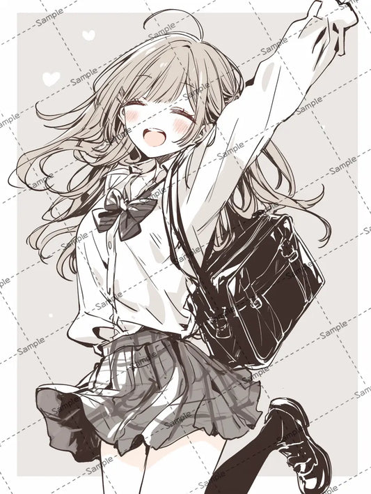 ジャンプしている女子高校生のイラスト-アイコン AI イラスト