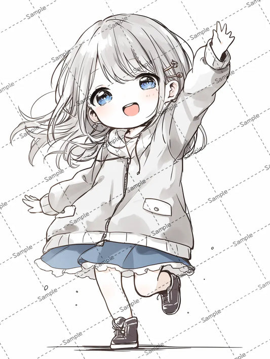 手を挙げる小さな女の子のイラスト-アイコン AI イラスト