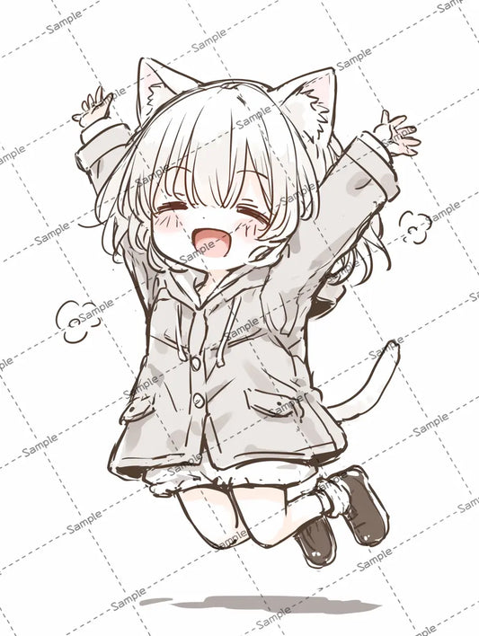 ジャンプしている小さな猫耳女子のイラスト-アイコン AI イラスト