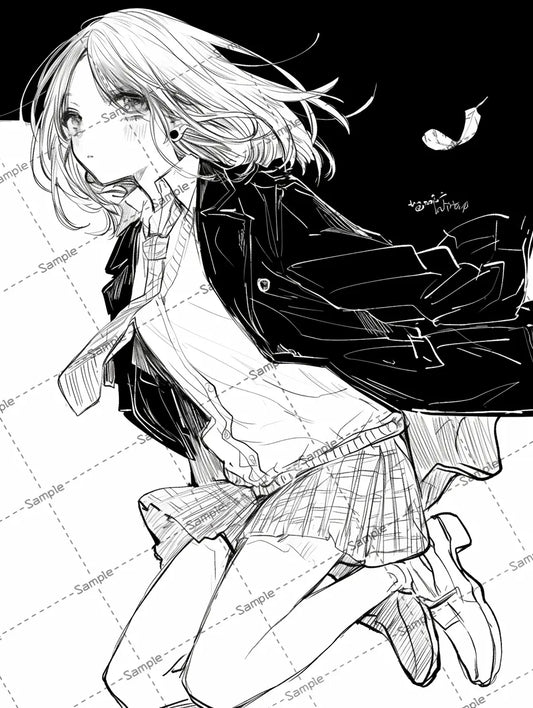 ジャンプしている女子高校生のイラスト-アイコン AI イラスト