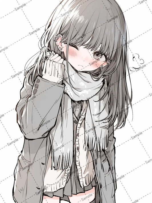 マフラー巻いている可愛い女の子のイラスト-アイコン AI イラスト