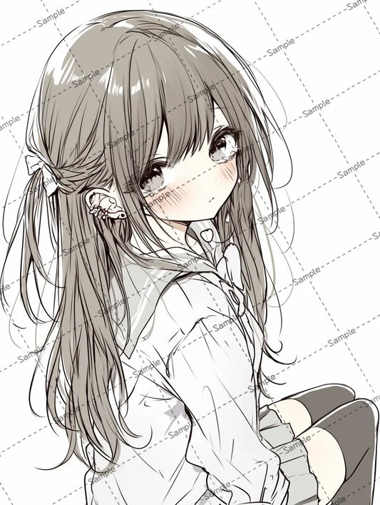 泣きそうになっている女子高校生のイラスト-アイコン AI イラスト