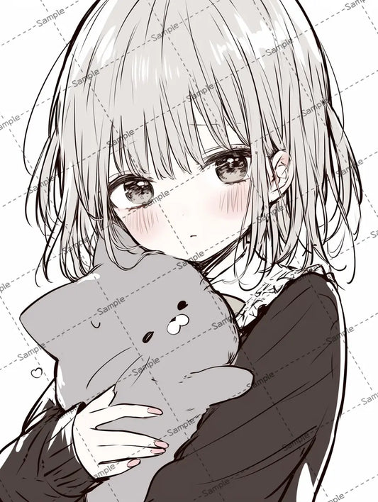 ぬいぐるみを抱いている可愛い女の子のイラスト-アイコン AI イラスト