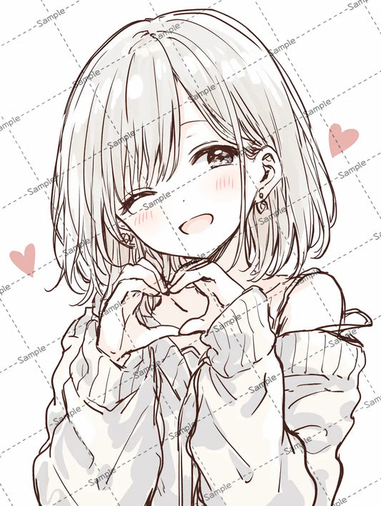 指でハートマークを作る可愛い女の子のイラスト-アイコン AI イラスト