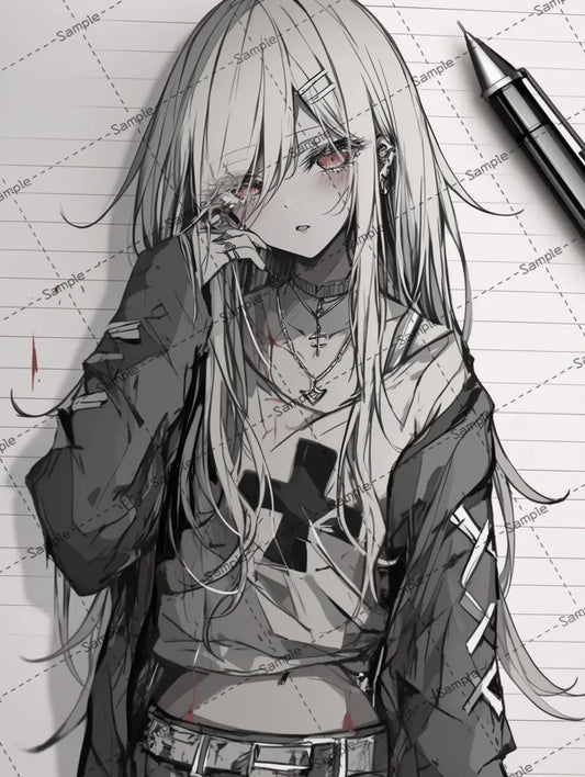 ノートに描かれた髪の長い女の子のイラスト-アイコン AI イラスト