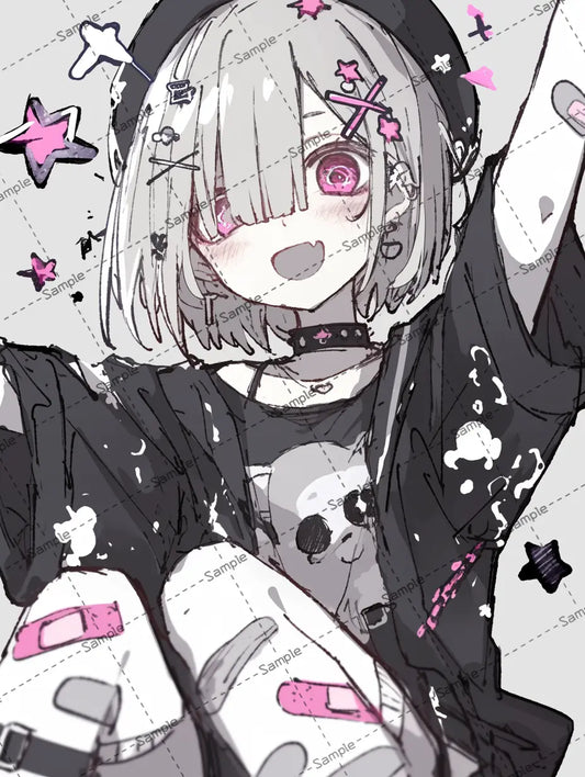 体中に絆創膏を貼った地雷系の女の子のイラスト AI イラスト