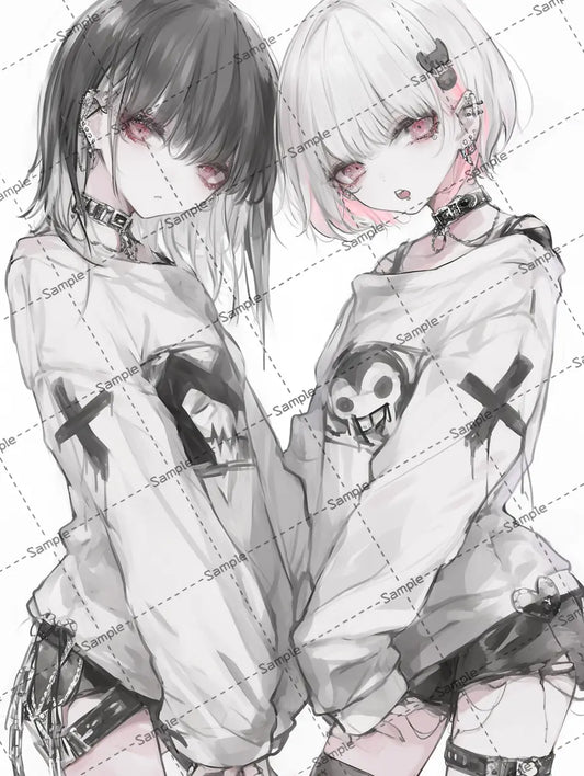 二人の病み系女子のイラスト-アイコン AI イラスト