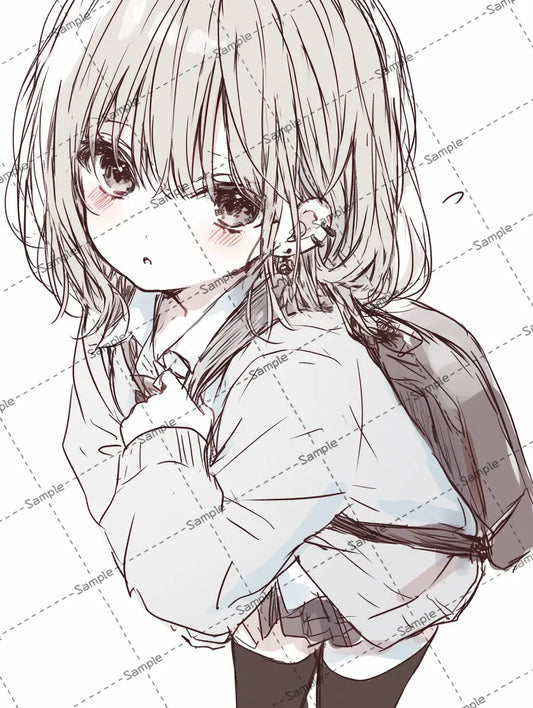 上目遣いする女子高校生のイラスト-アイコン AI イラスト