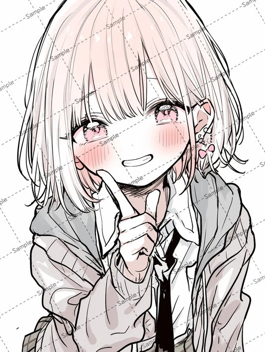照れて赤くなっている女子高校生のイラスト-アイコン AI イラスト