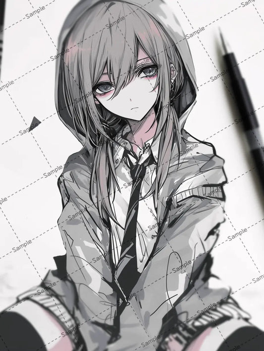 細い線で描かれた女子高校生のイラスト-アイコン AI イラスト