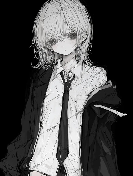 暗い表情の女子高校生のイラスト-アイコン AI イラスト