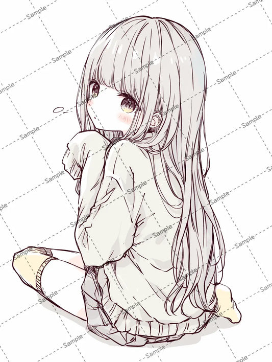 座っている女子高校生のイラスト-アイコン AI イラスト