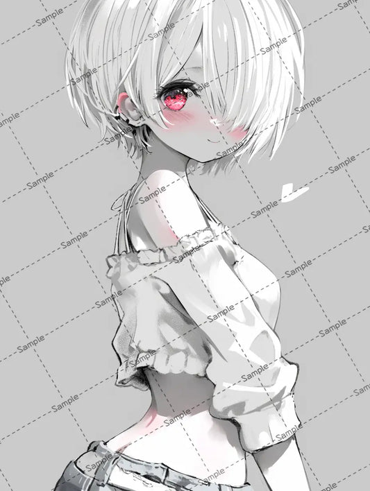 片目が隠れたショートヘアの女の子のイラスト-アイコン AI イラスト