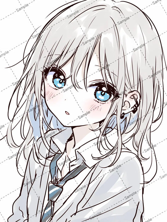 ミディアムヘアの女子高校生のイラスト-アイコン AI イラスト