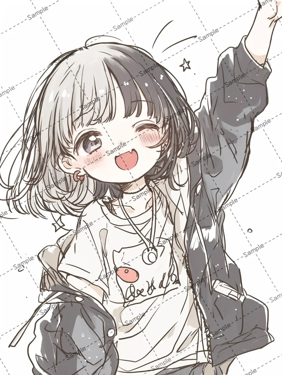 ウィンクするミディアムヘアの女の子のイラスト AI イラスト