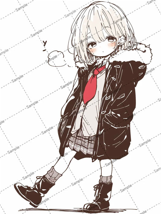 毛皮のコートを着た女子高校生のイラスト-アイコン AI イラスト