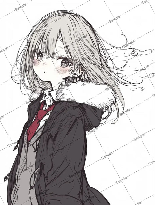 髪がなびいている女子高校生のイラスト-アイコン AI イラスト