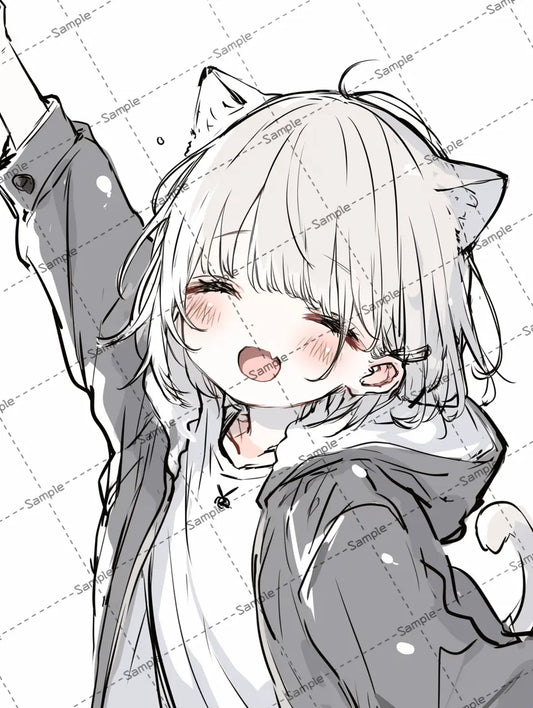 幸せな表情の猫耳女子のイラスト-アイコン AI イラスト
