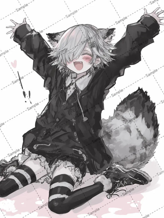 喜んでいる猫耳女子のイラスト-アイコン AI イラスト