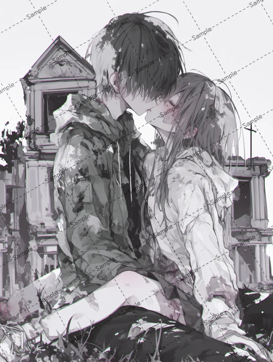 野外でキスをするカップルのイラスト-アイコン AI イラスト