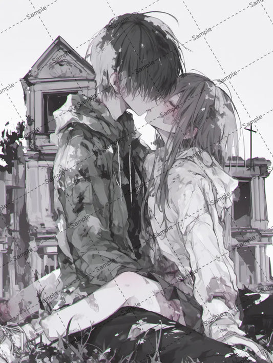 野外でキスをするカップルのイラスト-アイコン AI イラスト