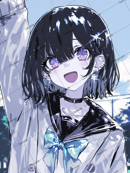 目が輝いている可愛い女子高校生のイラスト-アイコン AI イラスト