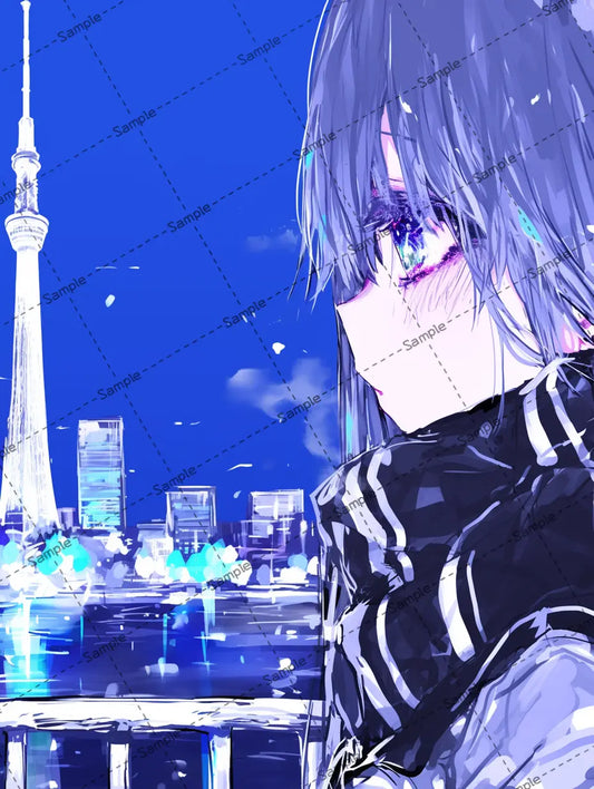 東京スカイツリーを眺めている女の子のイラスト AI イラスト