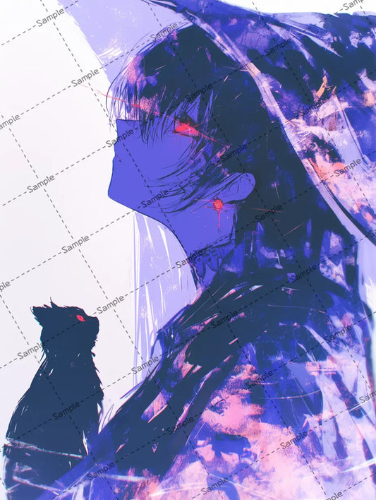 大きな帽子を被った女の子と猫のイラスト-アイコン AI イラスト