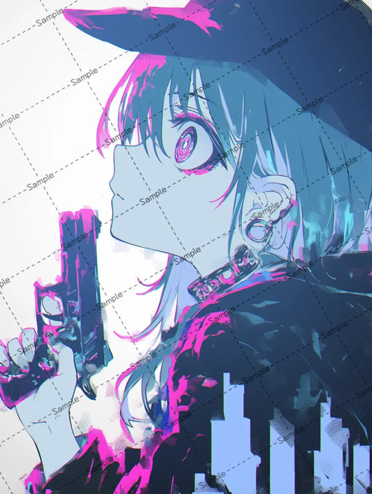 拳銃を持った女の子のイラスト-アイコン AI イラスト