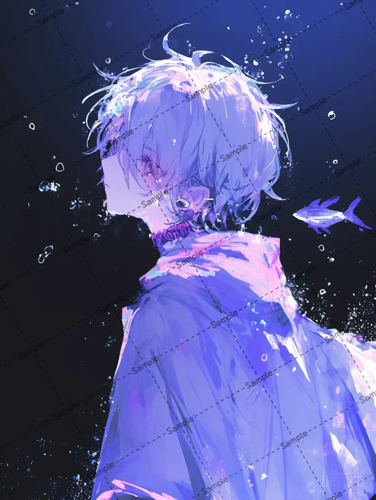 水泡に囲まれた可愛い男の子のイラスト-アイコン AI イラスト